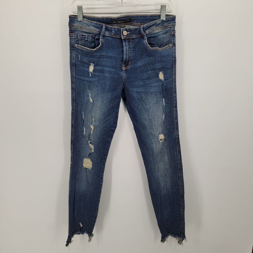 Zara trafaluc Womens size 8 blue skinny jeans distressed medium Wash - Picture 7 of 7